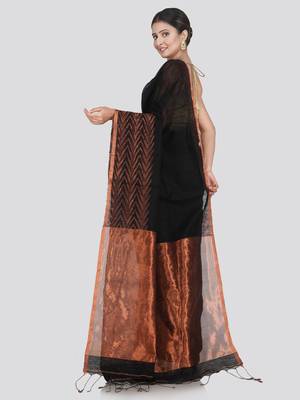 PinkLoom Women's Black Hand_Woven Matka_Silk Saree With Blouse 3