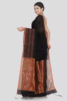 PinkLoom Women's Black Hand_Woven Matka_Silk Saree With Blouse
