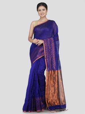 PinkLoom Women's Blue Hand_Woven Matka_Silk Saree With Blouse 1