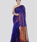 PinkLoom Women's Blue Hand_Woven Matka_Silk Saree With Blouse