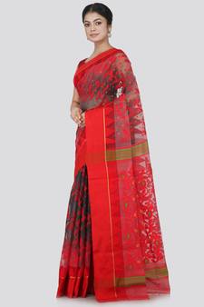 Pinkloom Women'S Grey Hand_Woven Cotton Jamdani Sarees Without Blouse