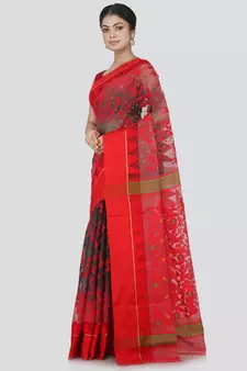 Pinkloom Women'S Grey Hand_Woven Cotton Jamdani Sarees Without Blouse