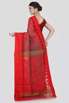 Pinkloom Women'S Grey Hand_Woven Cotton Jamdani Sarees Without Blouse