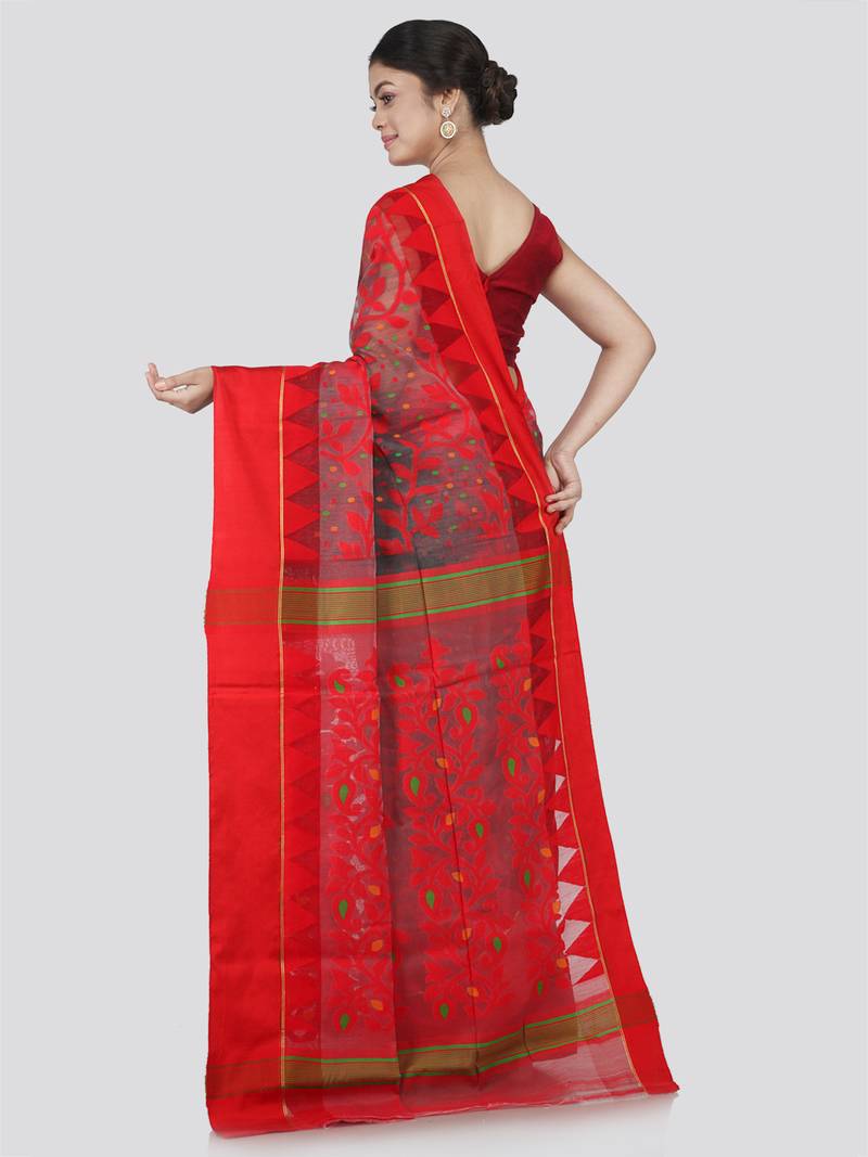 Pinkloom Women'S Grey Hand_Woven Cotton Jamdani Sarees Without Blouse