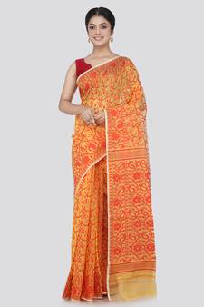 Pinkloom Women'S Yellow Hand_Woven Cotton Jamdani Saree Without Blouse