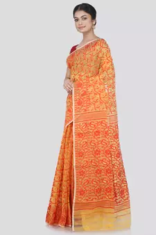 Pinkloom Women'S Yellow Hand_Woven Cotton Jamdani Saree Without Blouse