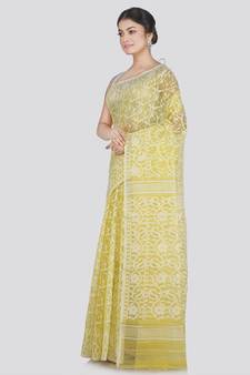 Pinkloom Women'S Yellow Hand_Woven Cotton Jamdani Saree Without Blouse