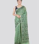 Pinkloom Women'S Green Hand_Woven Cotton Jamdani Saree Without Blouse