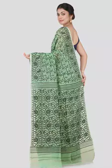 Pinkloom Women'S Green Hand_Woven Cotton Jamdani Saree Without Blouse