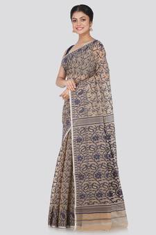 Pinkloom Women'S Beige Hand_Woven Cotton Jamdani Saree Without Blouse
