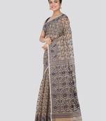Pinkloom Women'S Beige Hand_Woven Cotton Jamdani Saree Without Blouse
