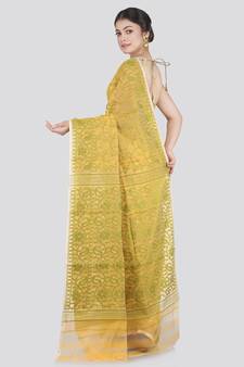 Pinkloom Women'S Yellow Hand_Woven Cotton Jamdani Saree Without Blouse