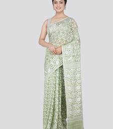 Pinkloom Women'S Green Hand_Woven Cotton Jamdani Saree Without Blouse