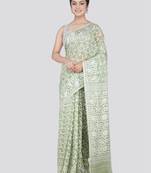 Pinkloom Women'S Green Hand_Woven Cotton Jamdani Saree Without Blouse