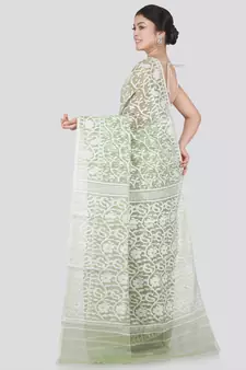 Pinkloom Women'S Green Hand_Woven Cotton Jamdani Saree Without Blouse