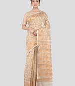 Pinkloom Women'S Beige Hand_Woven Cotton Jamdani Saree Without Blouse