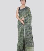 Pinkloom Women'S Green Hand_Woven Cotton Jamdani Saree Without Blouse