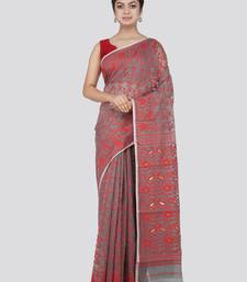 Pinkloom Women'S Grey Hand_Woven Cotton Jamdani Saree Without Blouse