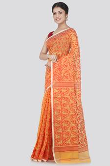 Pinkloom Women'S Yellow Hand_Woven Cotton Jamdani Saree Without Blouse