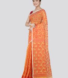 Pinkloom Women'S Yellow Hand_Woven Cotton Jamdani Saree Without Blouse