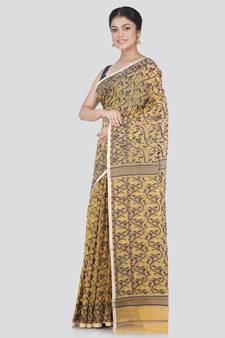 Pinkloom Women'S Yellow Hand_Woven Cotton Jamdani Saree Without Blouse