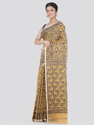 Pinkloom Women'S Yellow Hand_Woven Cotton Jamdani Saree Without Blouse 1