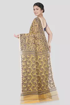 Pinkloom Women'S Yellow Hand_Woven Cotton Jamdani Saree Without Blouse
