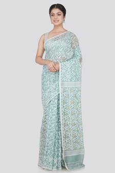 Pinkloom Women'S Grey Hand_Woven Cotton Jamdani Saree Without Blouse
