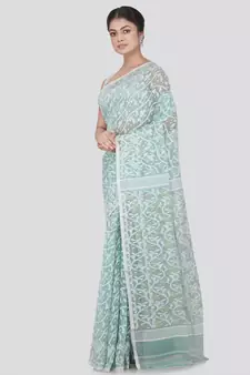 Pinkloom Women'S Grey Hand_Woven Cotton Jamdani Saree Without Blouse