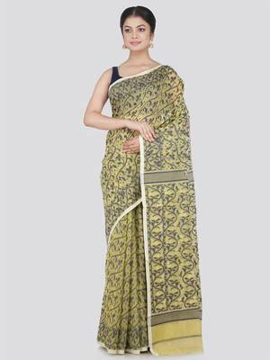 Pinkloom Women'S Beige Hand_Woven Cotton Jamdani Saree Without Blouse 1