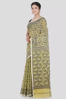 Pinkloom Women'S Beige Hand_Woven Cotton Jamdani Saree Without Blouse