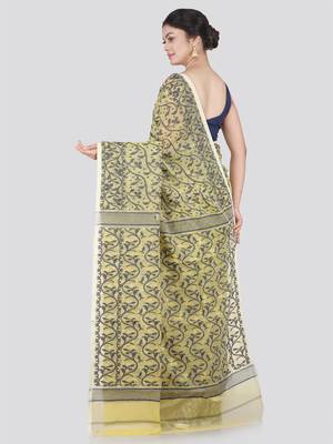 Pinkloom Women'S Beige Hand_Woven Cotton Jamdani Saree Without Blouse 3