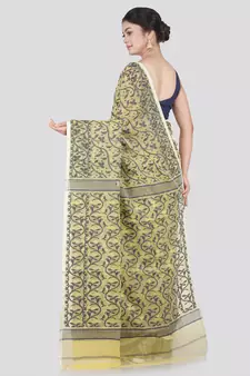 Pinkloom Women'S Beige Hand_Woven Cotton Jamdani Saree Without Blouse