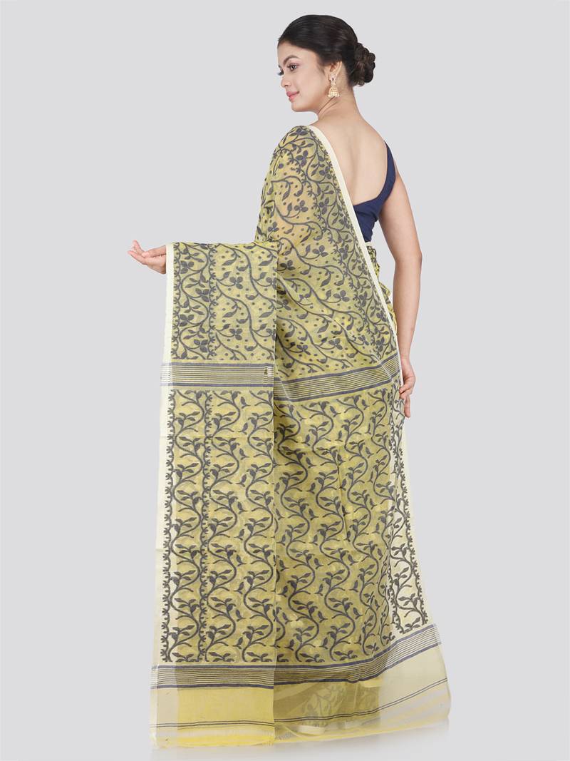 Pinkloom Women'S Beige Hand_Woven Cotton Jamdani Saree Without Blouse