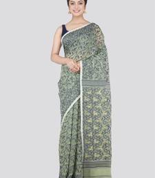 Pinkloom Women'S Grey Hand_Woven Cotton Jamdani Saree Without Blouse