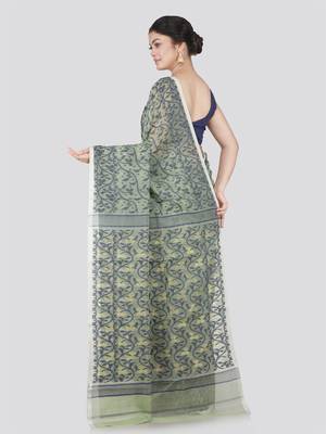 Pinkloom Women'S Grey Hand_Woven Cotton Jamdani Saree Without Blouse 2