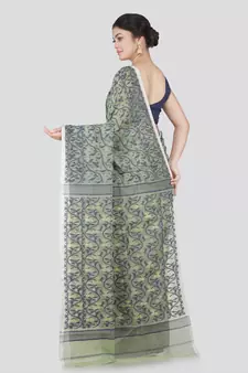 Pinkloom Women'S Grey Hand_Woven Cotton Jamdani Saree Without Blouse