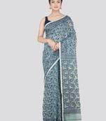 Pinkloom Women'S Blue Hand_Woven Cotton Jamdani Saree Without Blouse