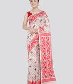 Pinkloom Women'S White Hand_Woven Cotton Jamdani Saree Without Blouse