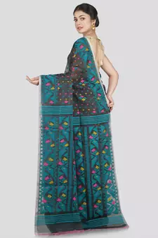 Pinkloom Women'S Grey Hand_Woven Cotton Jamdani Saree Without Blouse