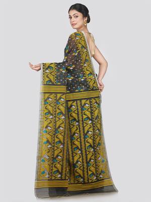 Pinkloom Women'S Grey Hand_Woven Cotton Jamdani Saree Without Blouse 2