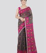 Pinkloom Women'S Grey Hand_Woven Cotton Jamdani Saree Without Blouse