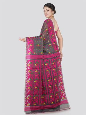 Pinkloom Women'S Grey Hand_Woven Cotton Jamdani Saree Without Blouse 3