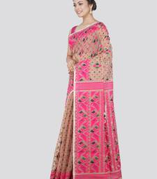 Pinkloom Women'S Beige Hand_Woven Cotton Jamdani Saree Without Blouse