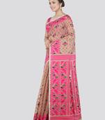 Pinkloom Women'S Beige Hand_Woven Cotton Jamdani Saree Without Blouse