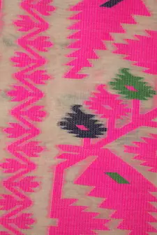 Pinkloom Women'S Beige Hand_Woven Cotton Jamdani Saree Without Blouse