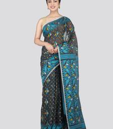 Pinkloom Women'S Grey Hand_Woven Cotton Jamdani Saree Without Blouse