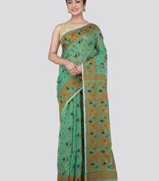 Pinkloom Women'S Green Hand_Woven Cotton Jamdani Saree Without Blouse