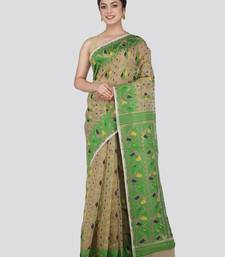 Pinkloom Women'S Beige Hand_Woven Cotton Jamdani Saree Without Blouse