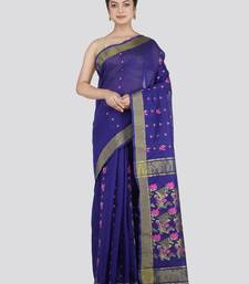 PinkLoom Women's Blue Hand_Woven Cotton_Silk Saree With Blouse